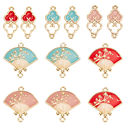 Mixed Color Alloy Enamel Pendant, Links Connectors Pendant, Cadmium Free & Lead Free, Cloud and Fan, Light Gold, Mixed Color, 12pcs/box