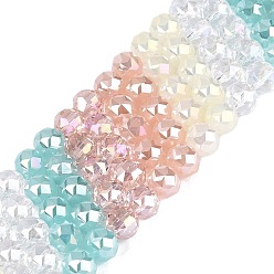 Бирюза Нити из гальванически покрытых искусственным нефритом и непрозрачных и прозрачных стеклянных бусин, бусины разных стилей, круглые, с покрытием AB цвета, граненые, бирюзовые, 7.5~8x7 мм, отверстие : 1~1.5 мм, около 48~50 шт / нитка, 13.19~14.17 (33.5~36 см)