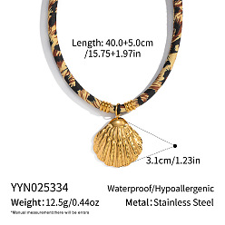 Shell Shape Винтажные 304 ожерелья из нержавеющей стали с леопардовым принтом для женщин, золотые, формы раковины, 15.75 дюйм (40 см), Кулон : 31 мм