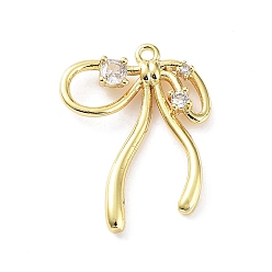 Real 18K Gold Plated Rack Plating Brass Micro Pave Cubic Zirconia Pendants, Cadmium Free & Lead Free, Long-Lasting Plated, Bowknot, Real 18K Gold Plated, 23.5x17.5x3.5mm, Hole: 1.2mm