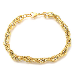 Golden Ion Plating(IP) 304 Stainless Steel Rope Chain Bracelets, with Lobster Claw Clasps, Golden, 8-3/8 inch(21.1cm), 6mm