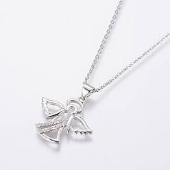 Нержавеющая Сталь Цвет 304 из нержавеющей стали цепи ожерелья, с латунными микропроволочными кубическими циркониевыми подвесками, ангел, цвет нержавеющей стали, 17.52x0.06 дюйм (44.5x0.15 см)