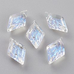 Crystal Shimmer Подвески из тисненого стекла со стразами, ромб, граненые, кристальное мерцание, 13x8x4.2 мм, отверстие : 1.2 мм