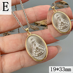 Virgin Латунные ожерелья с подвесками в виде медалей, платиной и золотом, девственница Носса Сеньора Апаресида, 23.62 дюйм (60 см), Кулон : 33x19 мм