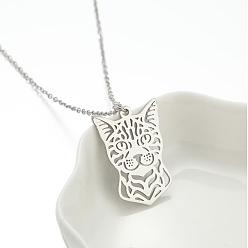 Color de Acero Inoxidable 201 Collares con colgante de acero inoxidable con forma de gato calado, unisex., libre de deslustre, color acero inoxidable, 17.72 pulgada (45 cm)