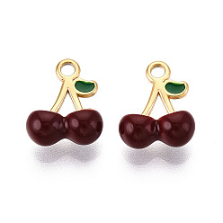 Темно-Красный 304 нержавеющей стальной эмали подвески, черри прелести, ионное покрытие (ip), реальный 18 k позолоченный, темно-красный, 13x10.5x5 мм, отверстие : 1.8 мм
