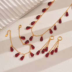 Красный Браслеты с кисточками из смолы, серьги и ожерелья для невесты, свадебного вечера, железные украшения, красные