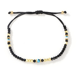 Черный Браслеты из плетеных бусин из стекла и латуни, Регулируемое украшение-подвеска от сглаза для пары., чёрные, 11.02 дюйм (28 см)