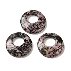 Rhodonite Natural Rhodonite Pendants, Donut/Pi Disc Charms, 27.5~28x4.5~5.5mm