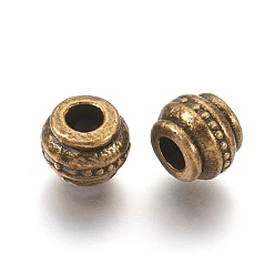 Antique Bronze Tibetan Style European Beads, Barrel, Antique Bronze, Lead Free & Cadmium Free & Nickel Free, 9x9x7mm, Hole: 4mm