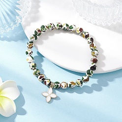 Зеленый Сплав эмали шарм браслеты, Браслеты из синтетических янтарных бусин круглой формы для женщин, цветок, зелёные, внутренний диаметр: 2-1/8 дюйм (5.5 см)