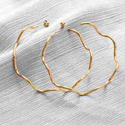 Настоящее золото 18K 304 волнистые серьги-гвоздики из нержавеющей стали, реальный 18 k позолоченный, 57.5x11.5 мм