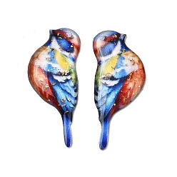 Синий 2шт. подвески из прозрачной эпоксидной смолы, птица, золотой фольгой, синие, 30x13x2.5 мм, отверстие : 1.2 мм, 2 шт / комплект