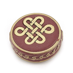 Индийский Красный Индонезийские бусины ручной работы, С нерасплавленными выводами из латуни, плоские круглые с китайским узлом, Индийская красная, 21x7.5 мм, отверстие : 2 мм