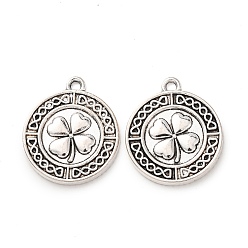 Античное Серебро Сплавочные подвески тибетского стиля, плоский круглый с подвесками в виде клевера, античное серебро, 23x20x2 мм, отверстие : 2 мм, Около 278 шт / 1000 г