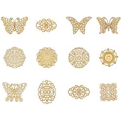 Golden Brass Filigree Links, Mixed Shapes, Golden, 8.2x8.2x2.7cm, 72pcs/set