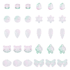 Темный Морско-зеленый 64шт. градиентные цветные прозрачные стеклянные бусины, разнообразные, темно-зеленый, 8~23x8~20x3.5~8 мм, отверстие : 1~1.4 мм