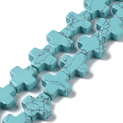 Синтетическая Бирюза Синтетических нитей бирюзовые бусы, крестик, 13~13.5x12.5~13.5x4~5 мм, отверстие : 1 мм, около 18 шт / нитка, 9.21'' (23.4 см)