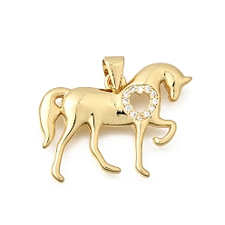 Настоящее золото 18K Латунные микропаве прозрачные подвески с фианитом, лошади прелести, долговечный, без кадмия и без свинца, реальный 18 k позолоченный, 18.5x26x2.5 мм, отверстие : 4x3.5 мм