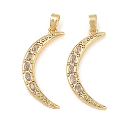 Прозрачный Латунные микро проложить кубического циркония подвески, Луна прелести, реальный 18 k позолоченный, прозрачные, 27.5x17x3 мм, отверстие : 5x2.5 мм