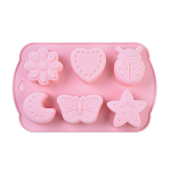 Pink Food Grade Silicone Molds, Fondant Molds, For DIY Cake Decoration, Chocolate, Candy, UV Resin & Epoxy Resin Jewelry Making, Mixed Shapes, Pink, 170x107x23.5mm