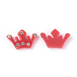 Red Resin Cabochons, with Rhinestone, Crown, Crystal, Red, 13x19x4mm