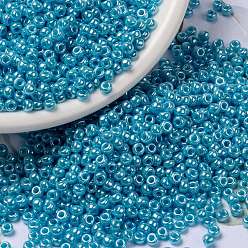 (RR433) Opaque Turquoise Blue Luster Миюки круглые бусины рокайль, японский бисер, (rr 433) непрозрачный бирюзово-голубой блеск, 8/0, 3 мм, отверстие : 1 мм, Около 422~455 шт / 10 г