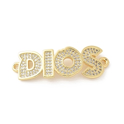 Настоящее золото 18K Латунные микро-паве прозрачные кубические цирконии буквы диоды соединительные подвески, стойки покрытие, без кадмия и без свинца, долгоиграющий, реальный 18 k позолоченный, 13x39.5x2 мм, отверстие : 1.5 мм