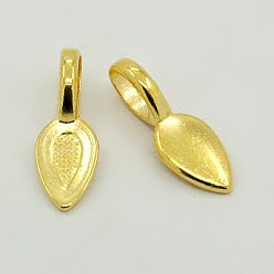 Golden Tibetan Style Alloy Glue-on Flat Pad Bails, Leaf, Cadmium Free & Nickel Free & Lead Free, Golden, 21x8x6mm, Hole: 4mm