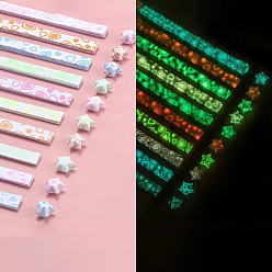 Heart 10 Colors Luminous Lucky Star Origami Paper, Folding Stripe Paper, Mixed Colors, Heart Pattern, 24x1cm, 210 sheets/set