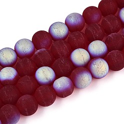 Темно-Красный Матовые прозрачные стеклянные бусины, круглые, с половиным покрытием, с покрытием AB цвета, темно-красный, 9.5~10 мм, отверстие : 1.2 мм, около 39~41 шт / нитка, 14.57~15.75'' (37~40 см)