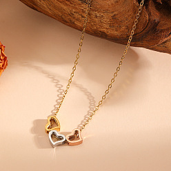 Oro & Acero Inoxidable Color 304 Collares con colgante de corazón tricolor de acero inoxidable para mujer, oro rosa, acero color oro y acero, 15.75 pulgada (40 cm), colgante: 7.5x6.5 mm