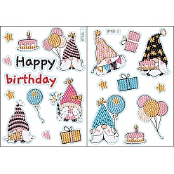 Andere DIY-Diamantmalerei-Aufkleber-Kits, inklusive selbstklebendem PVC-Aufkleber, Harz Strasssteine, Diamant klebriger Stift, Tablettplatte und Leimton, Geburtstag themenorientiertes Muster, 180x130 mm, 2 Blätter
