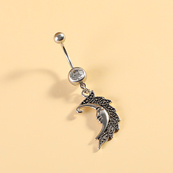 Луна 316l хирургическая нержавеющая сталь с эмалью из кубического циркония, изогнутая штанга, подвеска для живота, цвет нержавеющей стали, луна, длина стержня: 3/8"(10мм), штифты : 1.6 мм