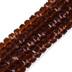 Sattelbraun Transparente Glasperlen Stränge, Rondell, facettiert, Sattelbraun, 7.5~8x5 mm, Bohrung: 1~1.2 mm, ca. 77~81 Stk. / Strang, 14.96~17.32 Zoll (38~44 cm)