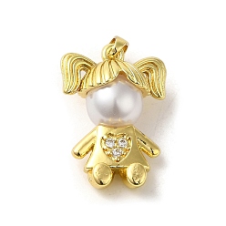 Human Покрытие стойки латунь микропаве прозрачные подвески из кубического циркония, с пластиковой имитационной жемчужиной, реальный 18 k позолоченный, долговечный, без кадмия и без свинца, человек, 21x15x3 мм, отверстие : 4.5x3 мм