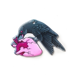 Сердце Акриловые подвески с принтом на хэллоуин, птица с очарованием сердца, 28x39x2.3 мм, отверстие : 1.8 мм