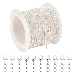 Silbern Silberfarbig DIY-Sets für die Herstellung von Panzerketten-Halsketten, inklusive 10m Messingketten, 20 Stk. Karabinerverschlüsse aus Zinklegierung und 50 Stk. Messing-Sprungringe, Silbern Silberfarbig, 2x1.5x0.3 mm