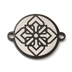 Electrophoresis Black 304 подвески из нержавеющей стали, ионное напыление (IP) плоские круглые звенья с цветочным узором, электрофорез черный, 16x20x1.5 мм, отверстие : 1.6 мм