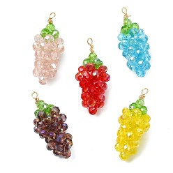 (52) Непрозрачная лаванда 5шт. 5цвета подвески ручной работы из медной проволоки с бусинами из стекла в виде винограда, разноцветные, 32.5x13 мм, отверстие : 2 мм, 1 шт / цвет