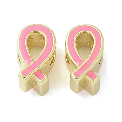Awareness Ribbon Латунь эмаль европейские шарики, бусины с большим отверстием, стойки покрытие, долговечный, без свинца и без кадмия, реальный 18 k позолоченный, осведомленности ленты, 12.5x7.5x8.5 мм, отверстие : 4.5 мм