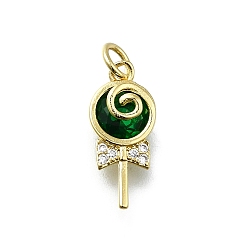Темно-Зеленый Латунные микро проложить кубического циркония подвески, леденцы прелести, с целью перехода в кольце, долговечный, без свинца и без кадмия, реальный 18 k позолоченный, темно-зеленый, 17.5x7.5x4 мм, отверстие : 3 мм