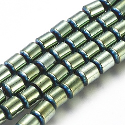Зеленое Покрытие Магнитные гематит синтетические нити бисер, вакуумное покрытие pvd, колонка, зеленый покрытием, 4x5 мм, отверстие : 1 мм, около 85 шт / нитка, 15.94 дюйм (40.5 см)