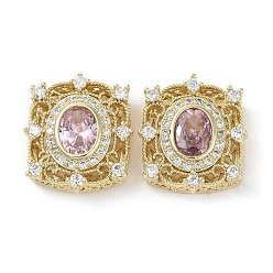 Бледно-Розовый Латунные микро проложить кубического циркония бусы, без кадмия, без никеля и без свинца, реальный 18 k позолоченный, прямоугольник с овальным рисунком, розовый жемчуг, 18.5x16x5 мм, отверстие : 1 мм