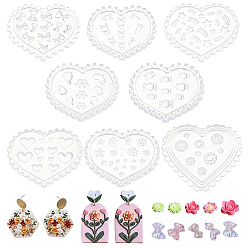 Белый 8 шт 8 стили силиконовые формы, резная форма, для самодельных глиняных инструментов, сердце, белые, 46~58x53~67x3~7.5 мм, внутренний диаметр: 3~12x3~12 мм, 1 шт / стиль