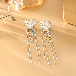 Heart Brass Stud Earrings for Women, Silver, Tassel Earrings, Heart, 85x22mm