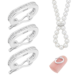 Платинированный 3 шт. 925 застежки-крутилки из стерлингового серебра, с четким кубического циркония, овальные, с печатью 925, Реальная платина, 12x9x2 мм, внутренний диаметр: 6x8.5 мм, 3 шт / комплект