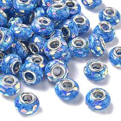 Васильковый Прозрачные европейские бусины-рондель из смолы, с пайетками в виде конского глаза и латунными сердечниками платинового тона, бусины с большим отверстием, васильковый, 14x8.5 мм, отверстие : 5 мм