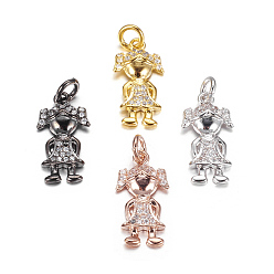 (52) Непрозрачная лаванда Латунные микро проложить кубического циркония подвески, девушка, разноцветные, 18x9x2 мм, отверстие : 3 мм