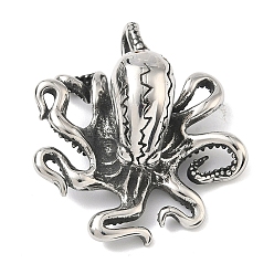 Античное Серебро 304 подвески из нержавеющей стали, осьминог, ручная полировка, античное серебро, 44x38.5x19.5 мм, отверстие : 5x8 мм